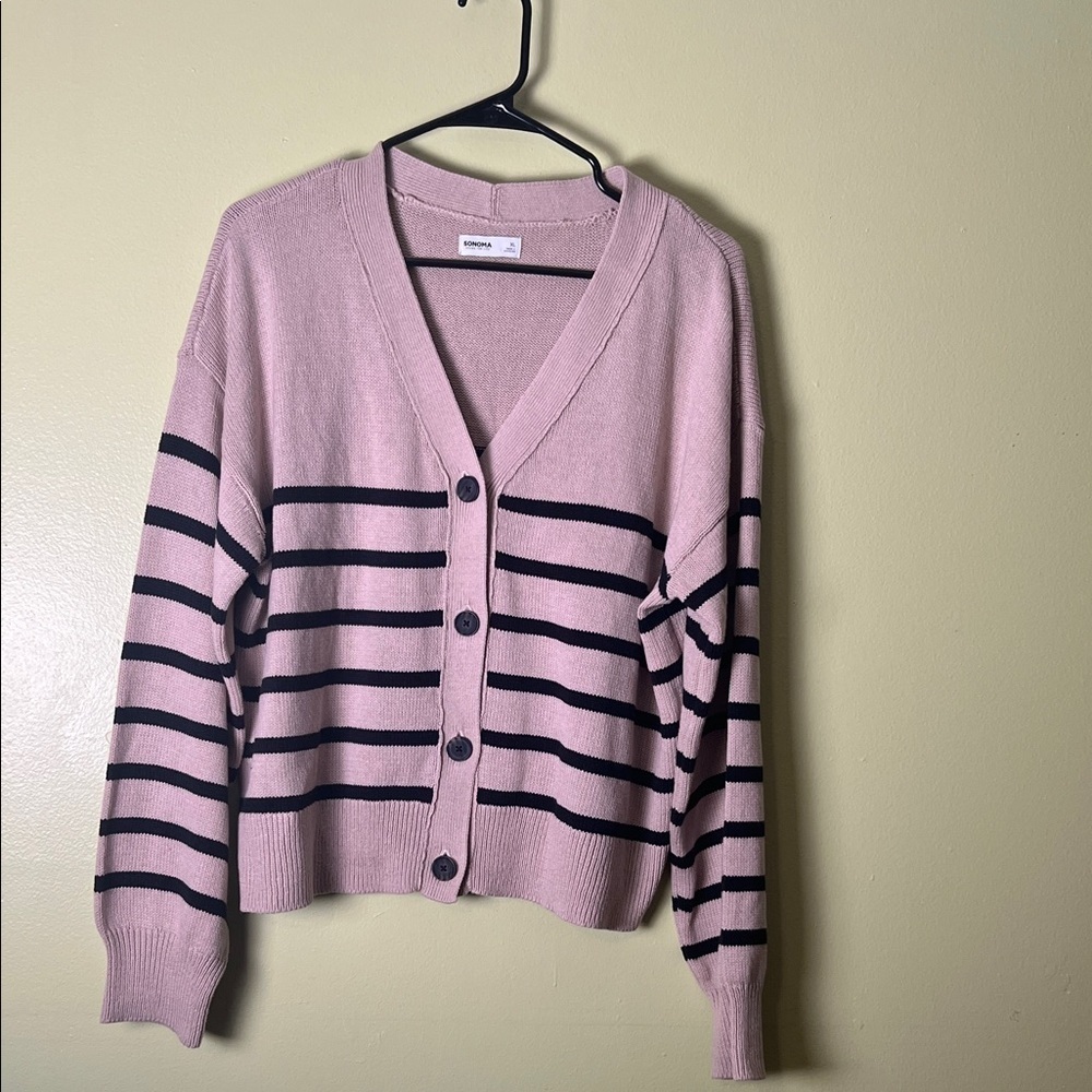 Forever 21 Pink and Black Striped Cardigan